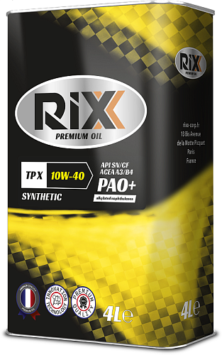 RIXX TP X SAE 10W-40 API SN/CF ACEA  A3/B4 PAO+AN  4 л.спортивное синт. 