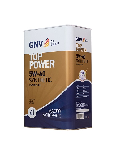 GNV Top Power 5W-40 Syntetic ACEA C3, MB 229.51/229.52 (мет.канистра 4л.)